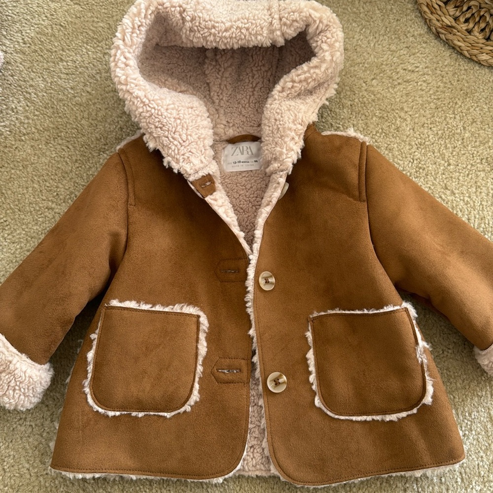 Zara suit and Sherpa coat